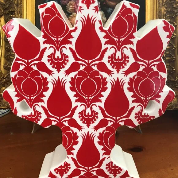 LARGE! Royal Delft Lotte van Laatum 5-Neck Tulipiere Red & White Vase - Picture 2 of 5